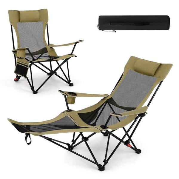 Costway 2 in 1 Folding Camping Lounge Chair w/Detachable Footrest for Fishing Picnics Green