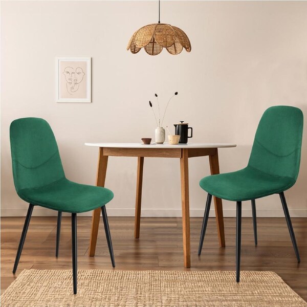 Levede 2x Dining Chairs Kitchen Eames Accent Chair Lounge Velvet Padded Green