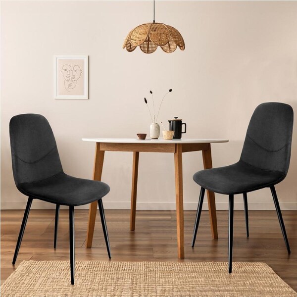 Levede 2x Dining Chairs Kitchen Eames Accent Chair Lounge Velvet Padded Black