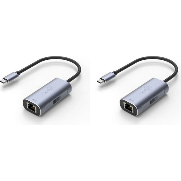 2x Cruxtec CTR-25G-SG Male USB-C to RJ45 2.5G Ethernet Adapter 15cm Space Grey