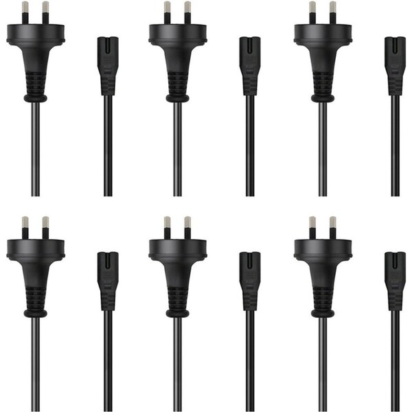 6x Cruxtec PT8-75-2MBK 2-Pin AU Male to Female IEC-C7 Power Cable 2m Black