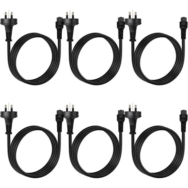 6x Cruxtec PTM-75-1MBK 3 Pin AU Male to Female IEC-C5 Power Cable 1m Black