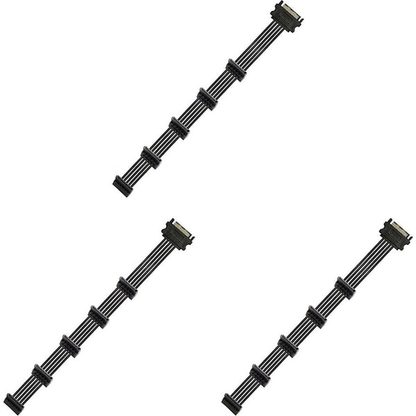 3x Cruxtec SATA Power Splitter Cable 15pin Male to 5x Female 90Deg 40cm Black