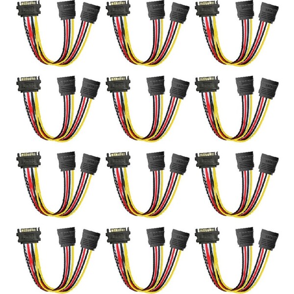 12x Cruxtec SATA Power Splitter Cable Cord 15pin Male to 2x Female 20cm Black