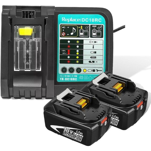 2x Replacement Battery + Charger Combo Compatible with Makita 18v Cordless Power Tools