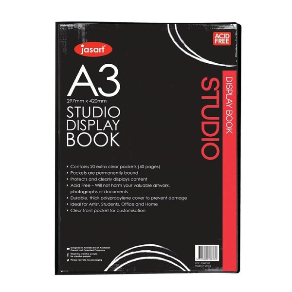 Jasart A3 Studio Display Book School Artworks Protector/Organiser 20 Pockets