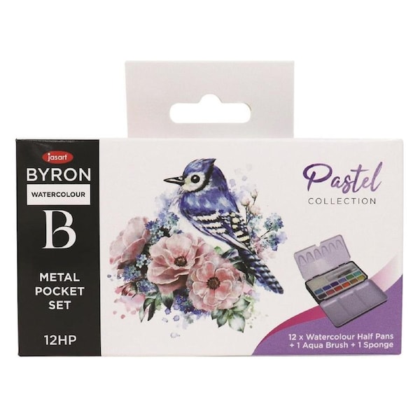 Jasart Byron 12-Colour Pocket Watercolour Craft Painting w/ Brush Set Pastel