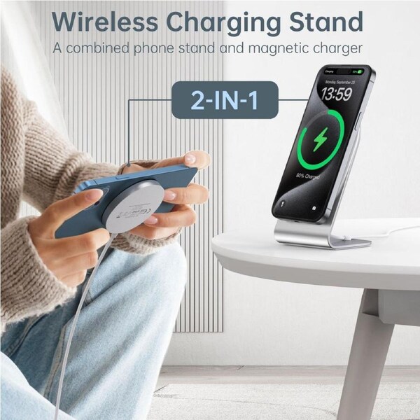 Magnetic Wireless Charging Stand/Pad for iPhone 16 / 15 / 14 / 13 / 12 Cable for iPhone and AirPods 2 / 3 Pro and 2 / Pro