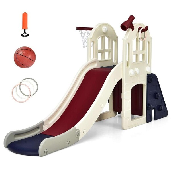 Babyjoy Slide Sets Climber Tunnel House w/Basketball Hoop Indoor Play Center Home Blue