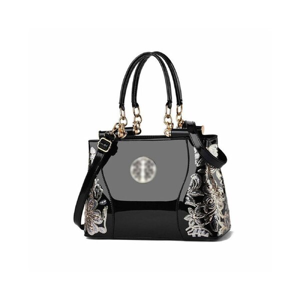 Patent Leather Sequins Handbags for Ladies Hobo Bag-Black