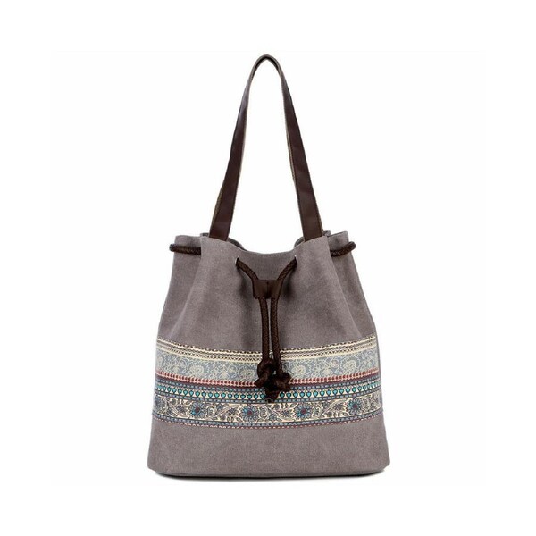 Women Canvas Shoulder Handbag Travel Shopping Pack-Light Grey