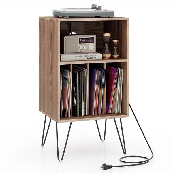 Giantex Turntable Storage Cabinet Record Player Stand w/Charging Station Nightstand