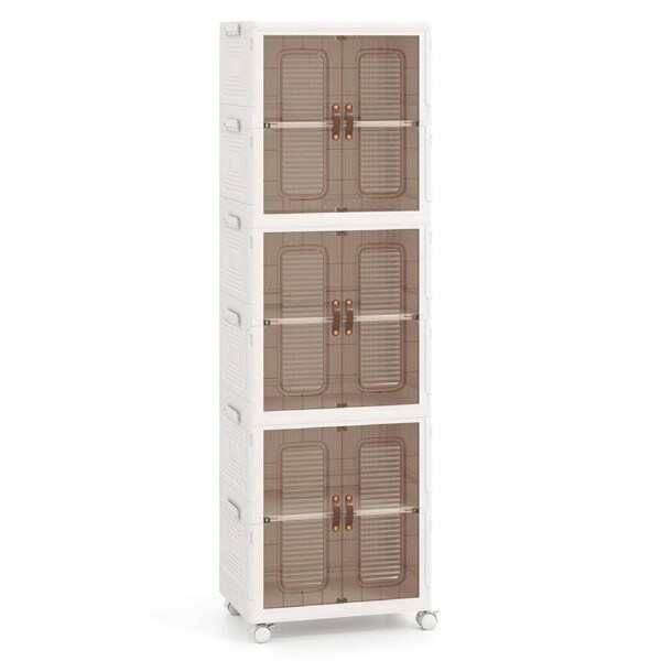 Giantex Tall Stackable Storage Bins 6-Cube Shoes Boxes w/Doors Storage Organizer White