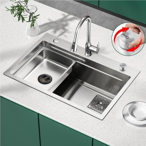 Control Knob Stainless Steel Kitchen Sink Single Bowl Colander Overflow Satin Brush