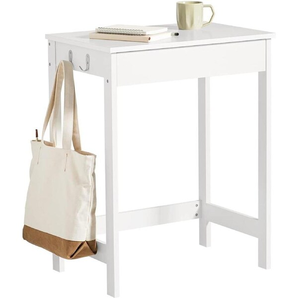 White Small Desk with Drawer and Hooks, Study Desk, Small PC Desk, Laptop Desk for Living Room Bedroom