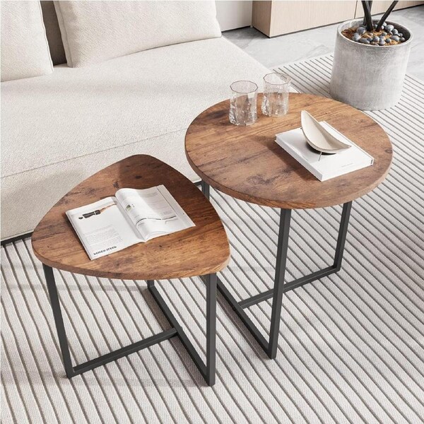 Coffee Table Set of 2, Industrial End Table Modern Nesting Table with Metal Frame for Living Room,Stacking Side Tables, Sturdy and Easy Assembly