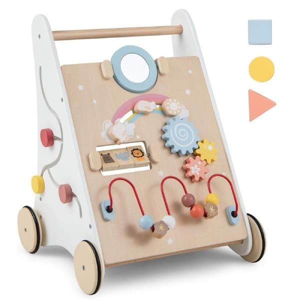 Babyjoy 7 in 1 Baby Activity Wooden Walker Develops Motor Skills & Stimulates Creativity White