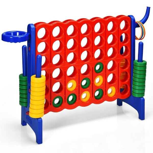 Babyjoy Premium Plastic Jumbo Connect 4 Game w/42 Jumbo Rings & Quick-Release Slider Colorful