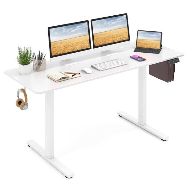 Costway 1.6M Adjustable Electric Standing Desk Sit Stand up w/Control Panel Office Gaming Computer Desk White