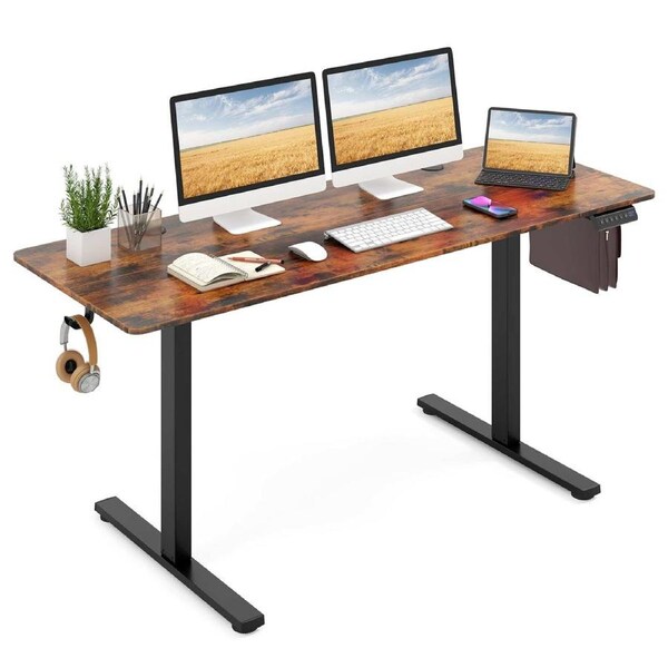 Costway 1.6M Adjustable Electric Standing Desk Sit Stand up w/Control Panel Office Gaming Computer Desk Brown