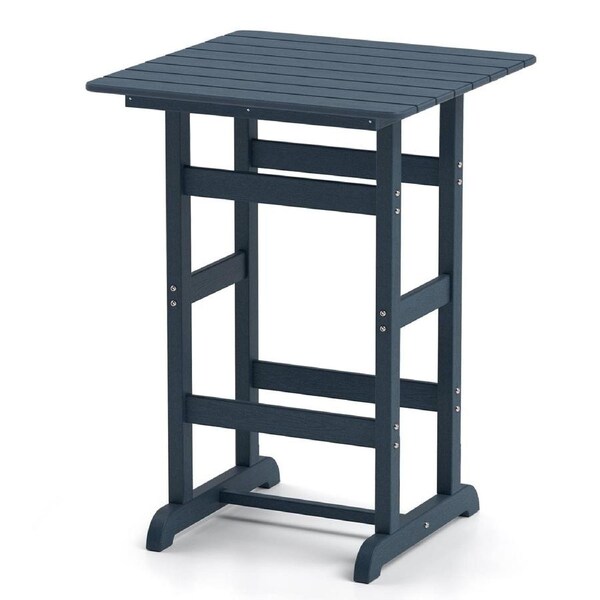 Costway Outdoor Square Bar Table All-Weather High-Top Garden Side End Table Patio Slatted Dining Table Blue