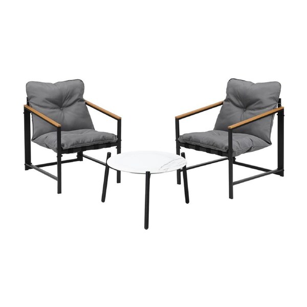 Livsip 3PC Outdoor Patio Furniture Set Bistro Sets 50CM Round White Marble Table