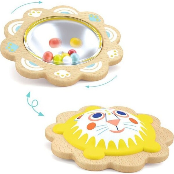 Djeco BabyCup Wooden Mirror Rattle Kids/Children Sensory 11cm Play Toy 3m+