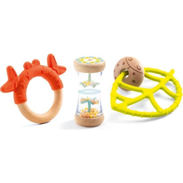 3pc Djeco Baby White Crab/Leaf Teething Ring Gift Set Kids/Children Toy 3m+