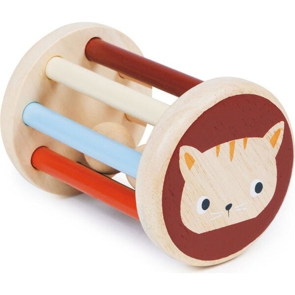 Mentari Rolling Wooden Kitten Rattle 9cm Baby/Toddler Play Sensory Toy 0m+