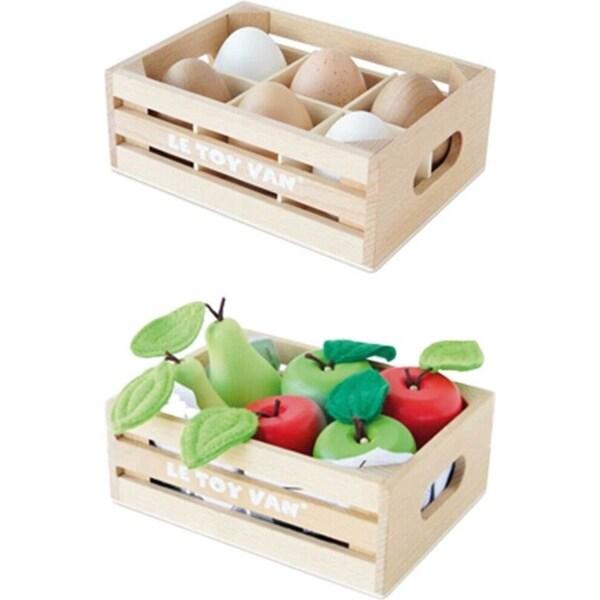Le Toy Van Honeybake Farm Eggs in Crate/Apple and Pears in Crate Wooden Toy 2y+