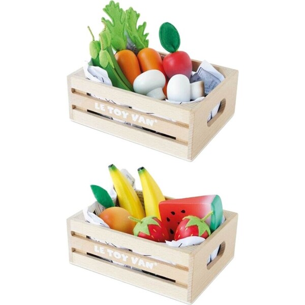 Le Toy Van Honeybake Harvest Vegetables/Smoothie Fruit in Crate Wooden Toy 2y+