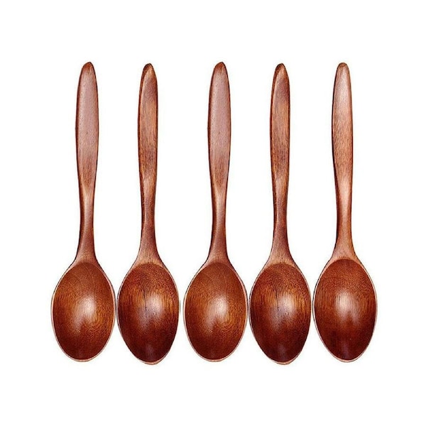 5PCS/lot Kitchen Wooden Spoon Bamboo Cooking Utensil Soup Teaspoon Tableware