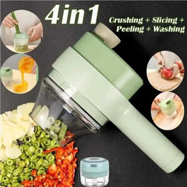 4-in-1 Handheld Electric Vegetable Cutter and Meat Mincer Quick and Convenient Kitchen with Direct-to-Pot Feature and Easy Clean Design USB Rechargeable 40W Motor Power