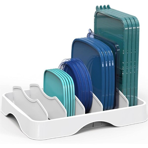 Food Container Lid Organiser, 5 Adjustable Dividers Large Lids Storage for Kitchen Cabinets