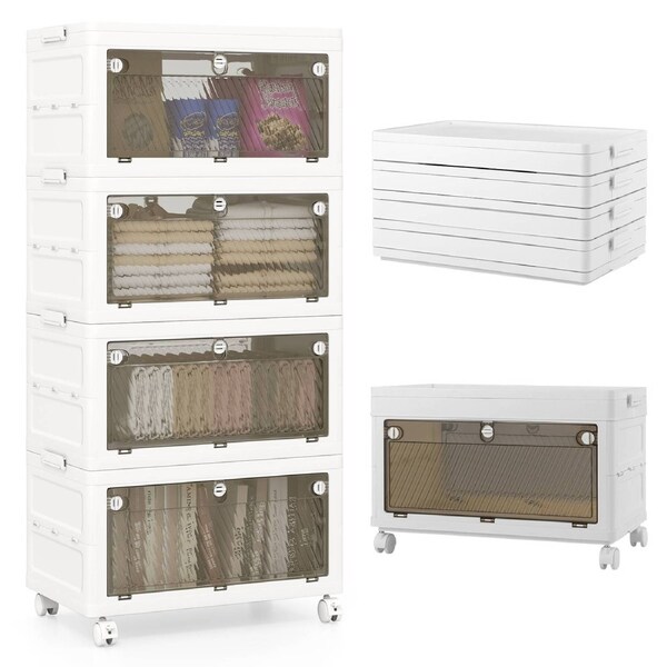 Costway 4-Tier Collapsible Storage Drawer Cart Large Stackable Clothes Organizer Container Box w/Lid 117.5 cm Bedroom