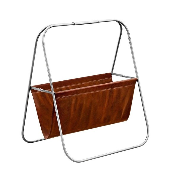 MIUZ Newspaper Magazine Rack Holder Foldable Steel Leather Storage Living Room