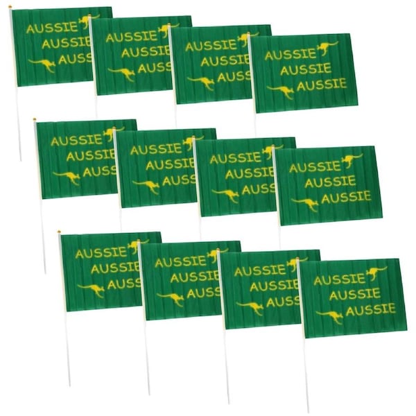 12x Aussie Hand Flag 29x44cm – Green Signal Flag for Australia Day & Sporting Events