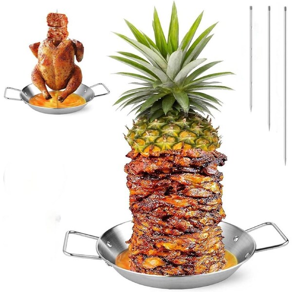 Skewer for Grill, Stainless Steel Vertical Skewer with ith 8/10/12” Roasting Sticks, Reusable Vertical Barbecue Stand for Whole Chicken Sausage Steak