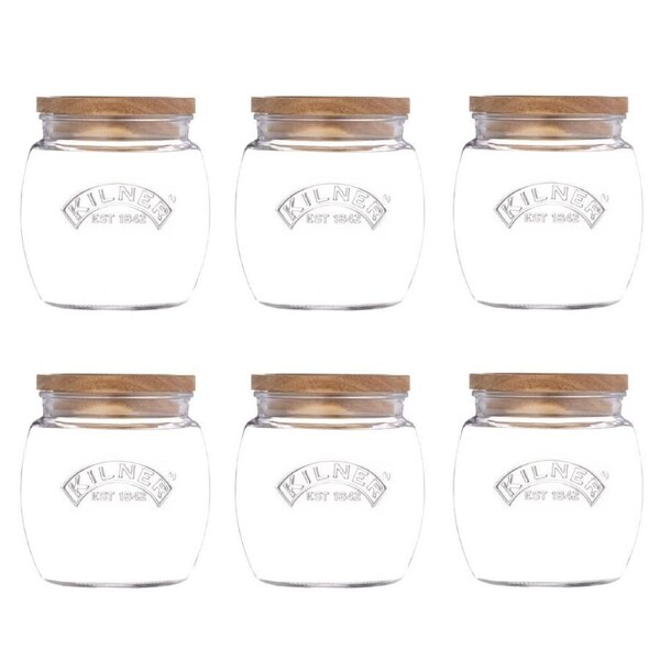 Kilner Universal Storage Jar with Acacia Lid 850ml Set of 6