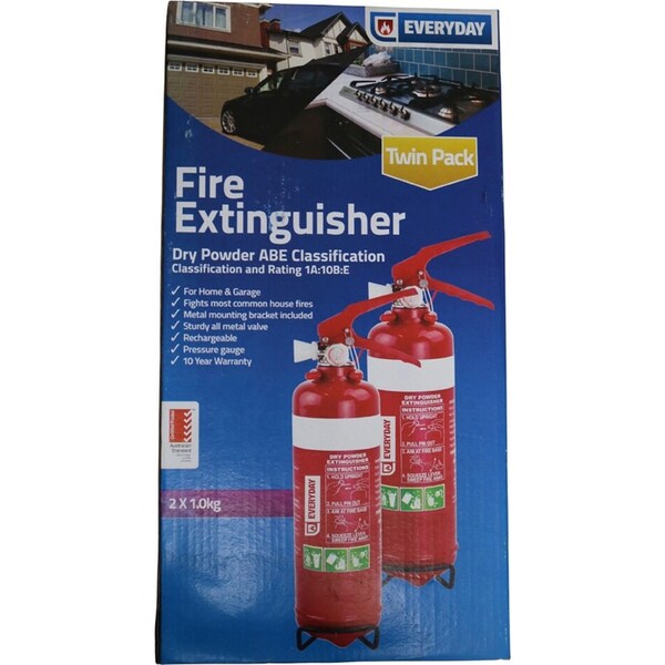 2pc Everyday 1kg Dry Powder Essential Home Safety Fire Extinguisher 4A:40B:E
