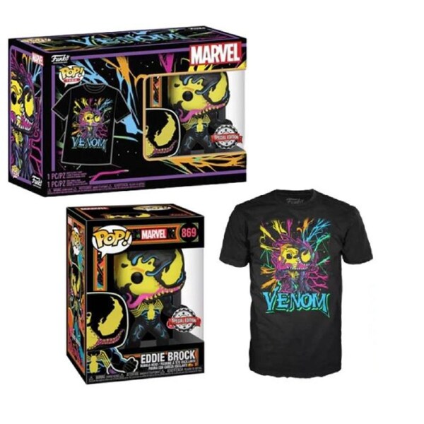 Funko Pop Venom #869 Eddie Brock Backlight and Collector T-Shirt - Small