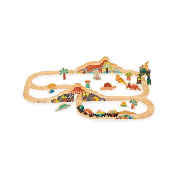 Mentari Wooden Lost World Dinosaur Train Set Kids/Children Play Toy 3y+