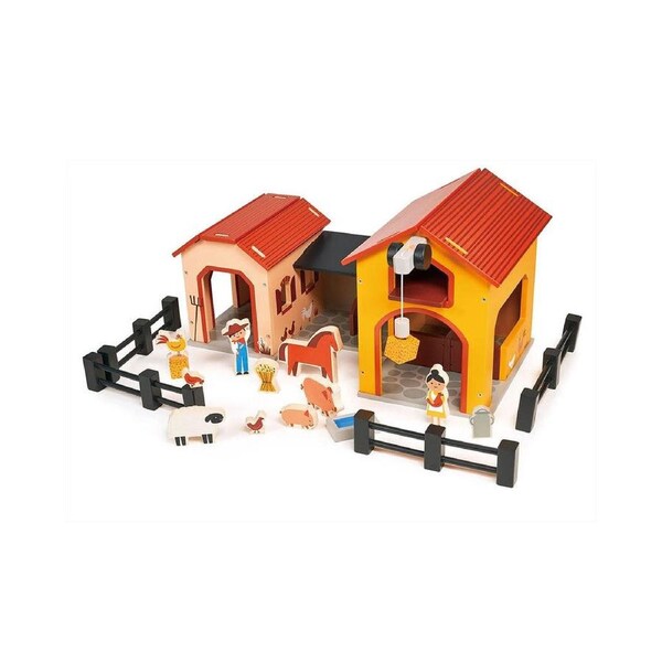 Mentari Billy's Barnyard Kids Wooden Animal Farm Playset Pretend Toy 3y+