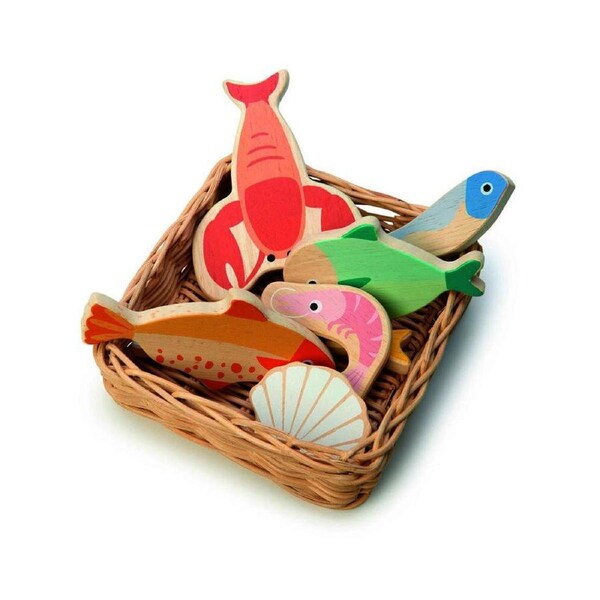 Tender Leaf Toys Seafood Basket Kids/Children Fun Pretend Play Wooden Toy 3y+