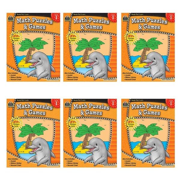6x Teacher Created Resources Math Puzzles & Games Book Set For Grade-1 Kids 5y+