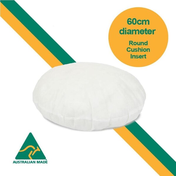 Aus Made ROUND 60cm Diameter Cushion Insert Polyester Premium Lofty Fibre