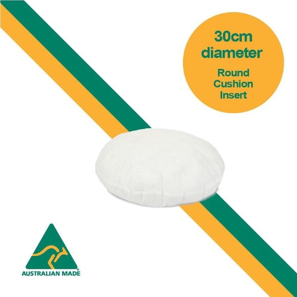 Aus Made ROUND 30cm Diameter Cushion Insert Polyester Premium Lofty Fibre