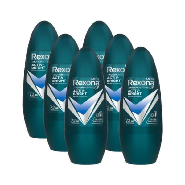 6 x Rexona Men Motion Activated Activ-Bright Deodorant Roll On 45mL