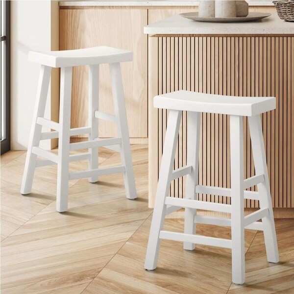 Oikiture 2X Bar Stools Kitchen Stool Wooden Counter Chairs Barstools White