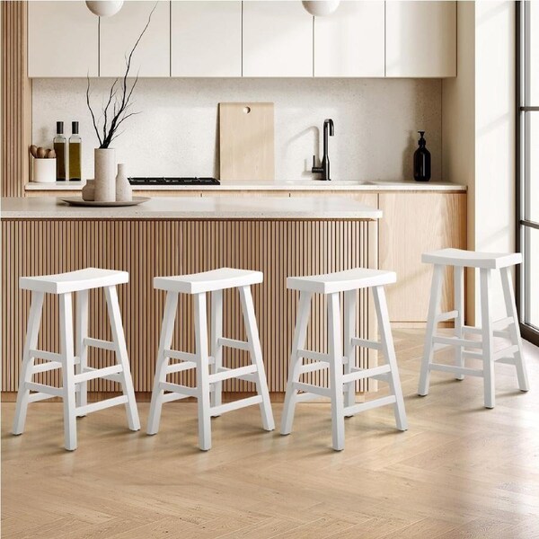Oikiture 4X Bar Stools Kitchen Stool Wooden Counter Chairs Barstools White